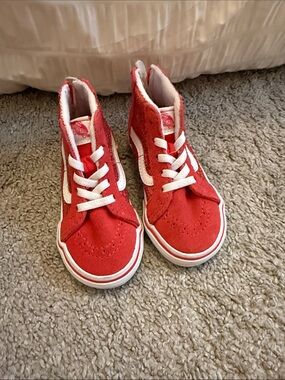 Vans Kids Red High-Top Sneakers with White Stripe
